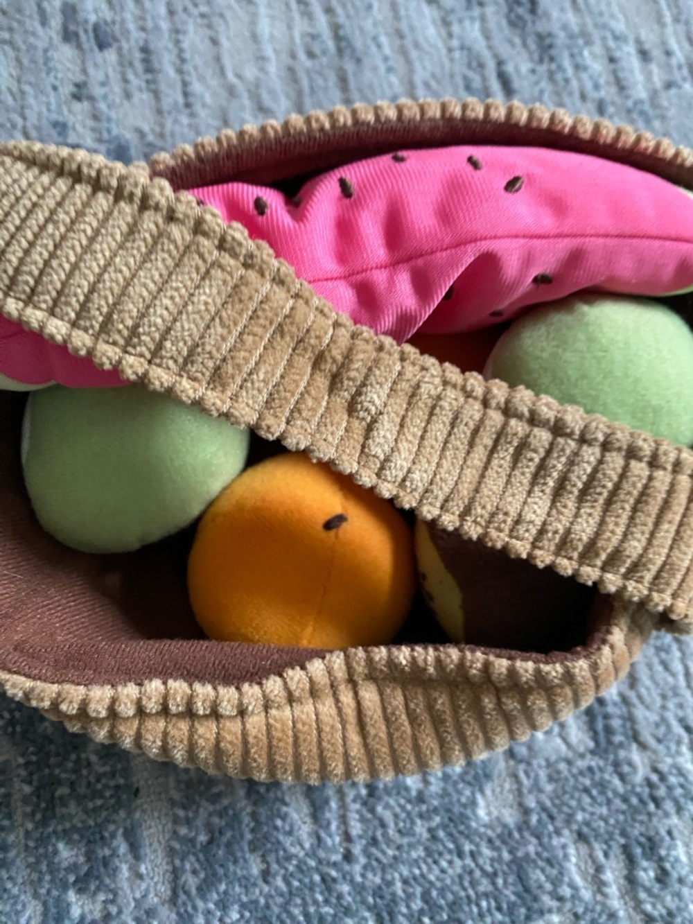 Plush Fruit Tote with Soft fruit - Pink, Green, Orange, Brown